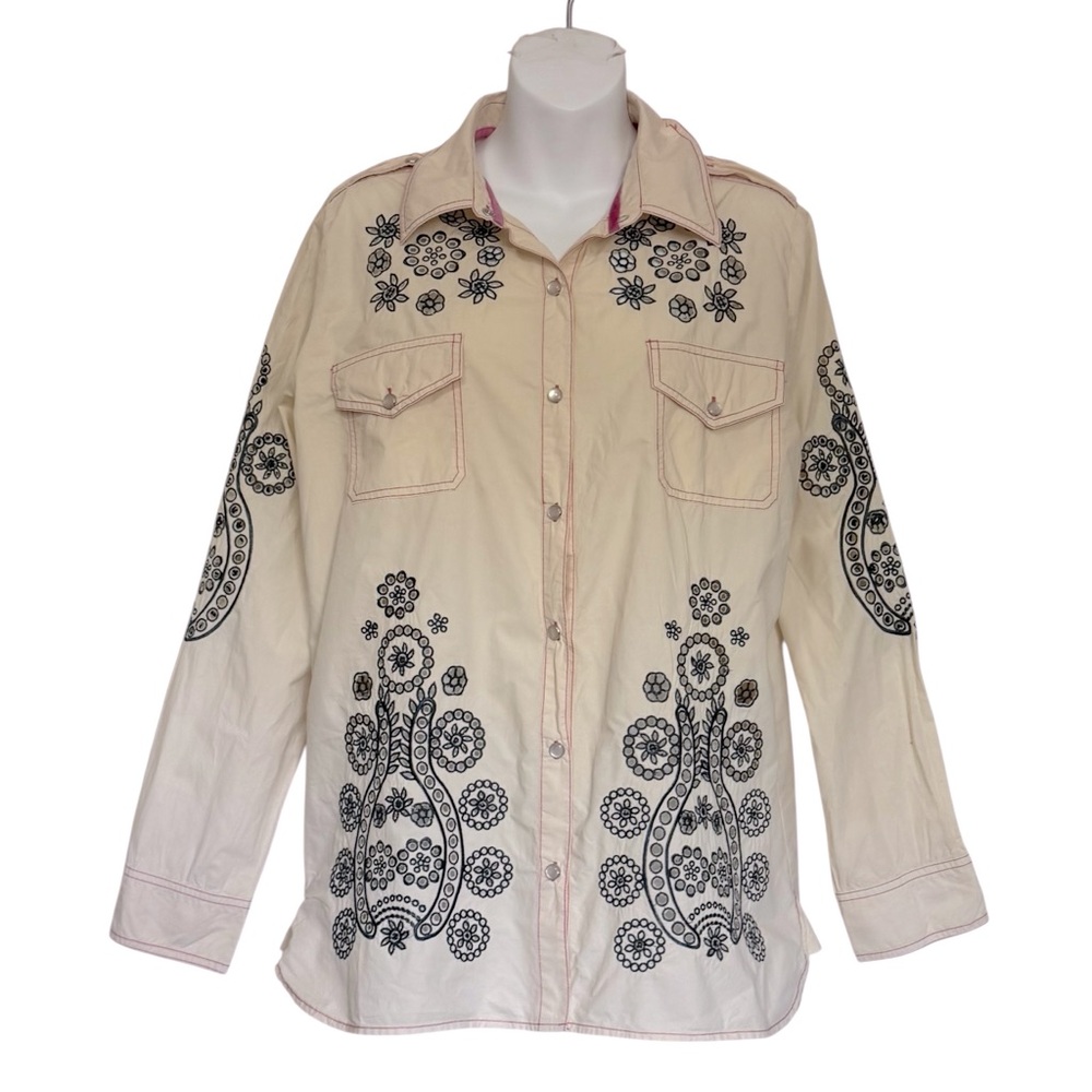 RARE Johnny Was 3J Workshop VENUS EPAULET SHIRT #5861 Embroidered Western Size L
